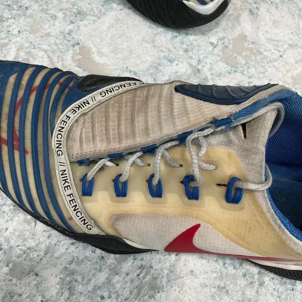 Nike Fencing Shoes Ballestra Size 11 Blue White Red Asymmetric Lacing Athletic